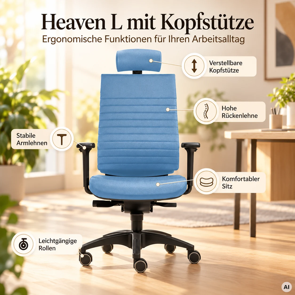 Heaven L mit Kopfstütze - Eleganter Bürostuhl