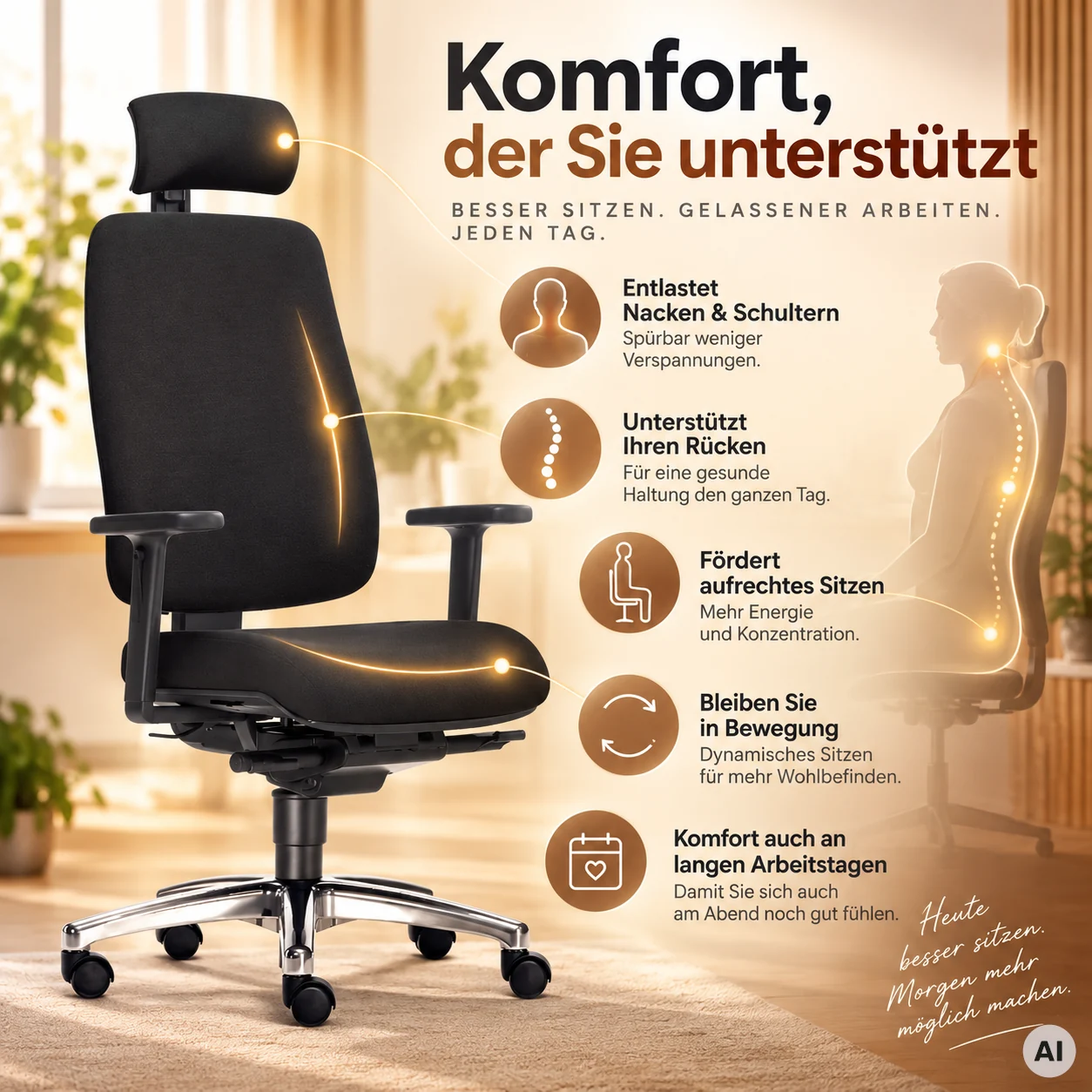Spirit L mit Kopfstütze - Allrounder Bürostuhl